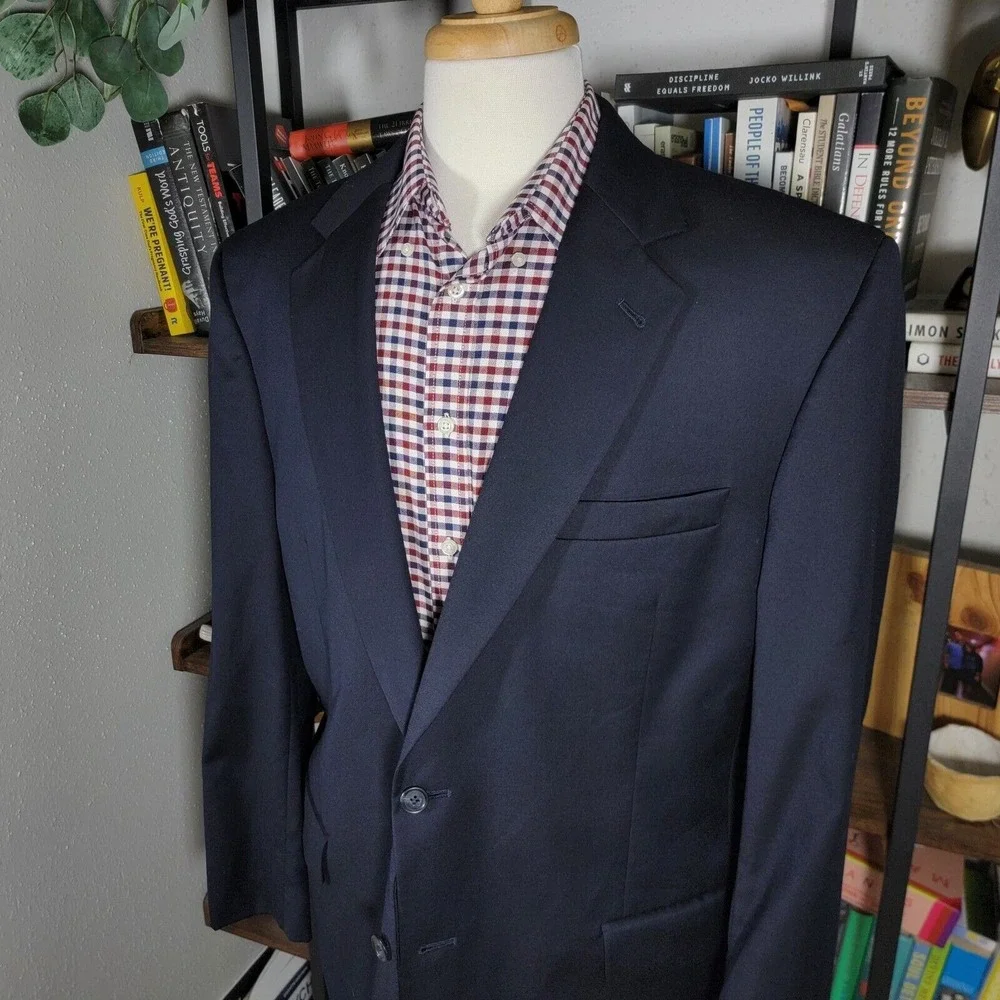 JOS A‎ BANK GORDON Men's Sport Coat Blazer Two Button Black Twill Wool Size 44L